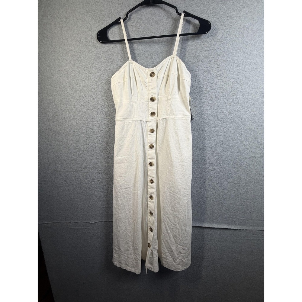 Universal Thread Dress Womens XS White Linen Blend Button Front Midi Sundress